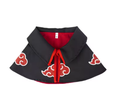 Akatsuki pet cloak laid flat — red lining and collar