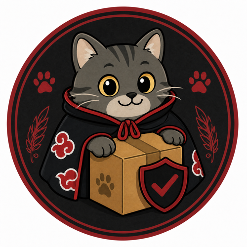 Shipping Protection — Akatsuki cat guarding a package