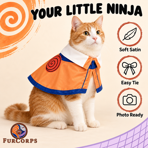 Naruto Pet Cloak on an orange and white cat