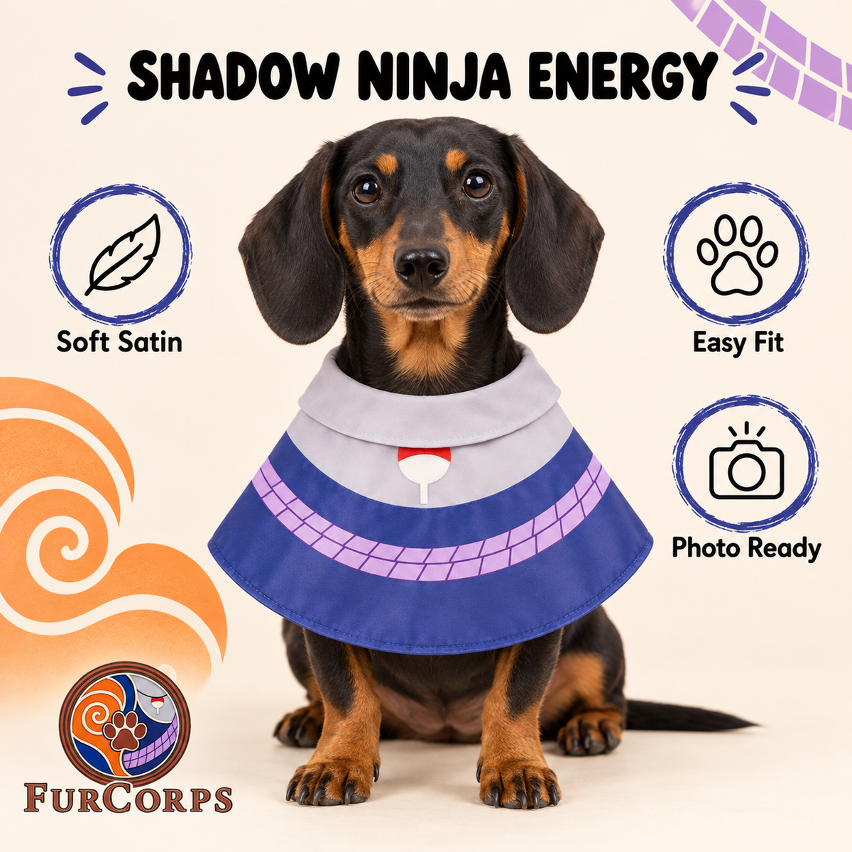 Sasuke Pet Cloak on a Dachshund