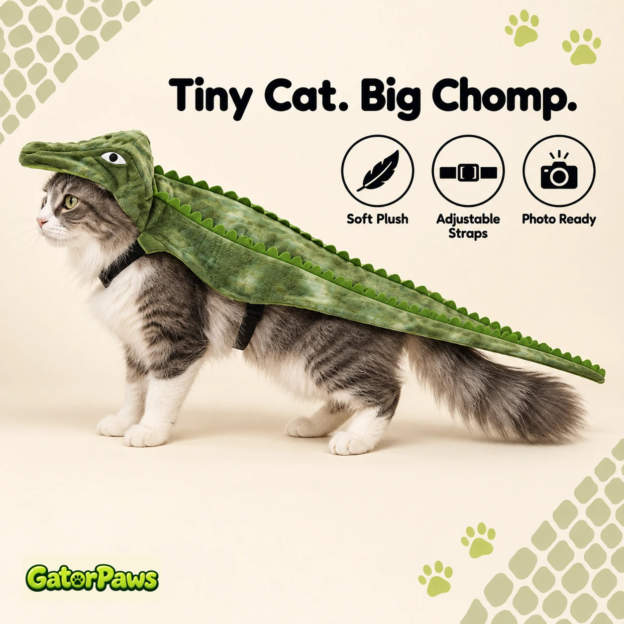 Side view of green cape, adjustable straps and tapered tail